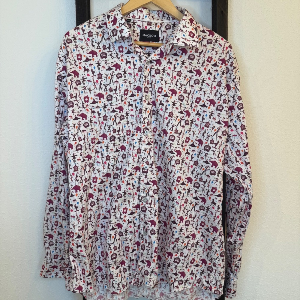 MACEOO PARIS Mens Italian Fabrics Circus Long Sleeve Button Up Shirt‎ Sz 7/3XL